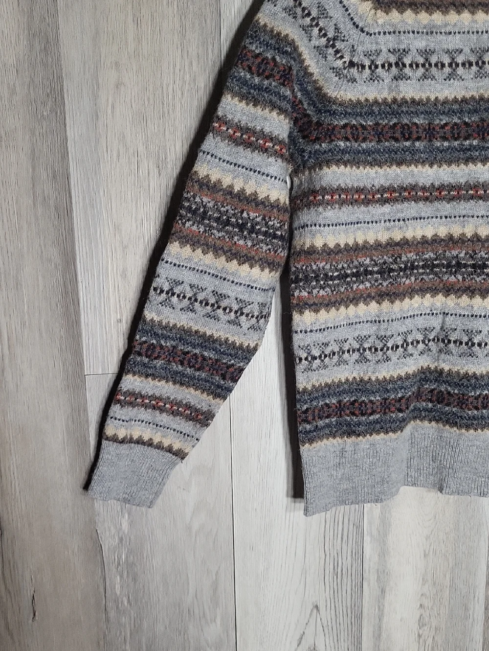 J Crew Fair Isle Sweater Mens‎ Medium Wool Blend Nordic Crewneck Slim Fit 19 P2P